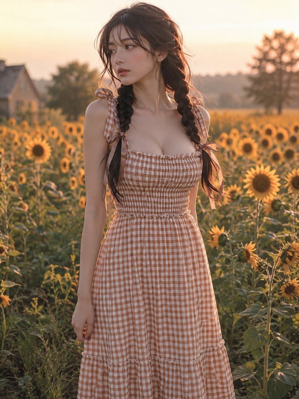 Picnic in the Orchard gingham smocked twirly maxi dress cottagecore M